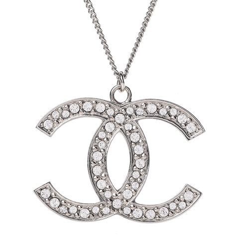 chanel crystal cc pendant necklace silver